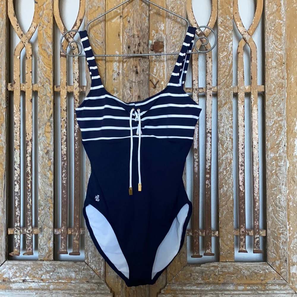 LAUREN Ralph Lauren NAUTICAL ONE PIECE SWIMSUIT BATHING SUIT SWIM 16